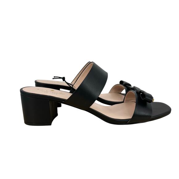 Kate Spade Womens 11 Black Leather Sandals Block Heel  Strap Classic Minimalist - Picture 1 of 11
